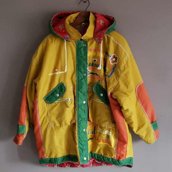 Vintage Jackets & Blazers - Retro Mustard Yellow Floral Japanese Parka